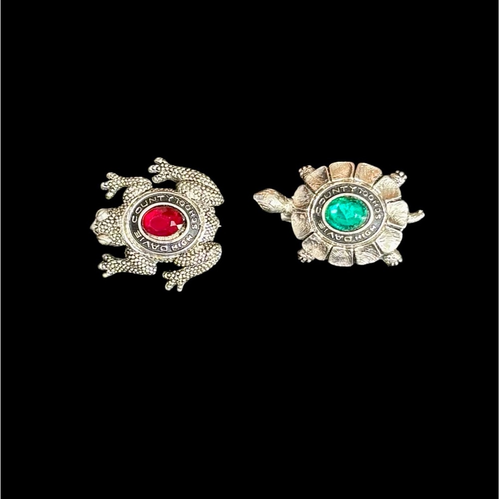 Vintage Kinney Turtle & Frog High School Brooch Pins Red and Green Set of 2 Rare